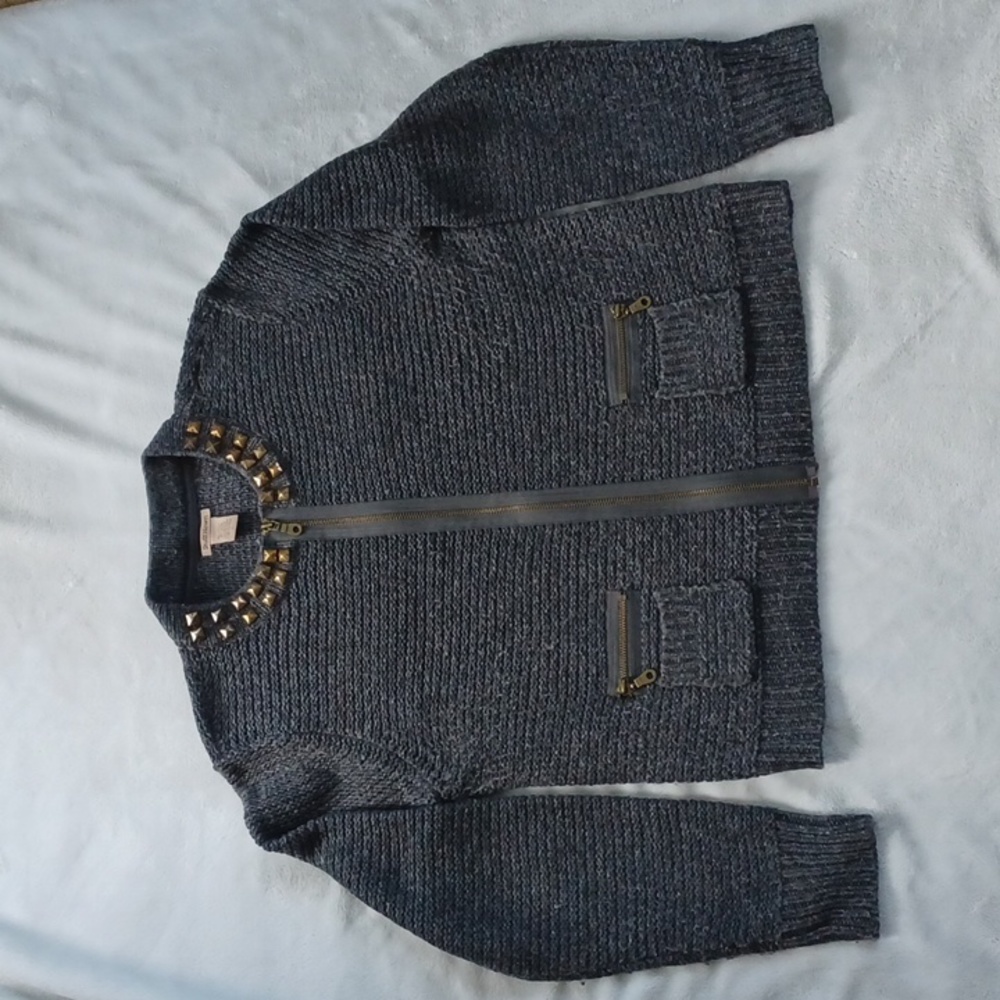 Ruff Hewn Ladies L Zip Front Wool Blend Cardigan Sweater